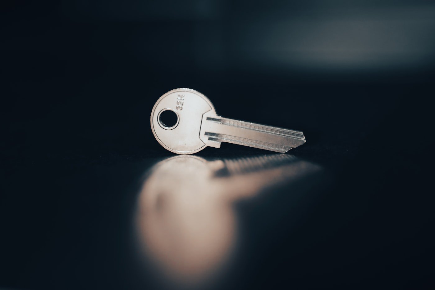 Close-up of a metal door key